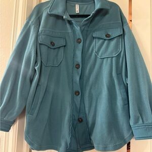 Zenana Outfitters Blue Button-Up Jacket
